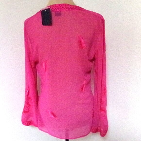 NWT Cami Pink Sheer Embroidered Blouse with Sequins - Picture 5 of 5